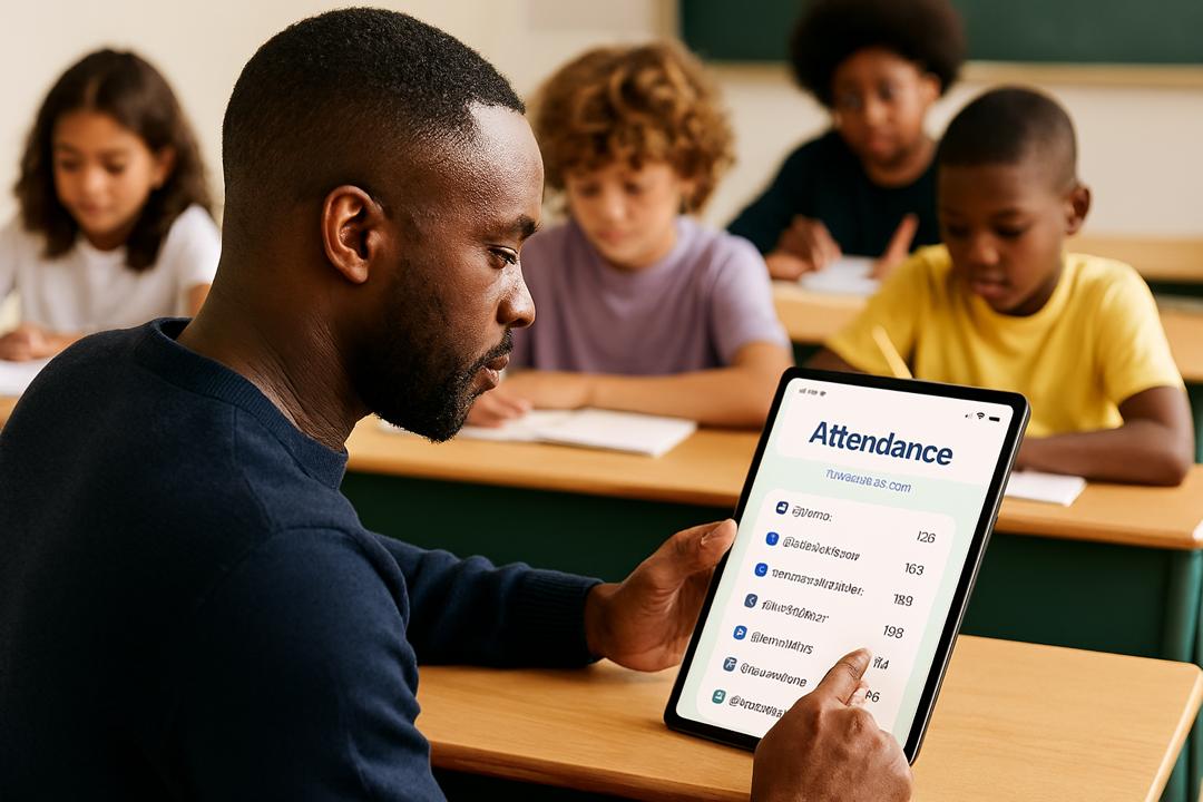 Teacher taking attendance on Salone SMS